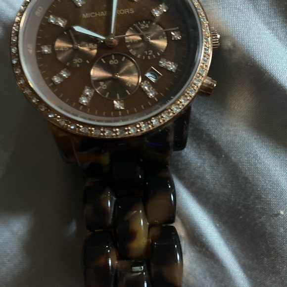Michael Kors Bronze Tortoise Crystal and Gold Watch - Picture 2 of 6